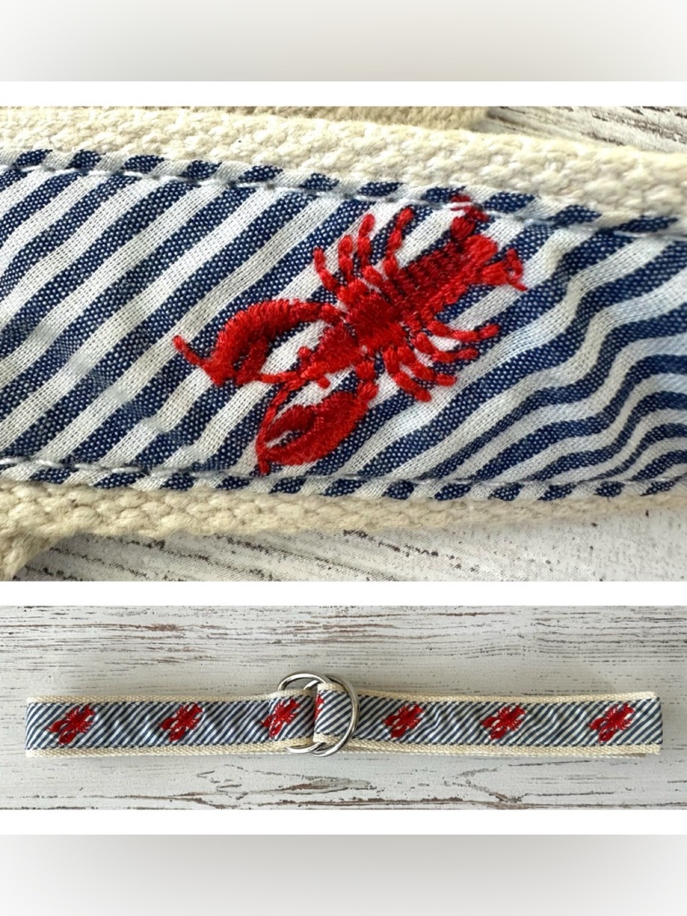 VINTAGE Y2K J. CREW Lobster Embroidered D-Ring Novelty Belt Coastal Summer